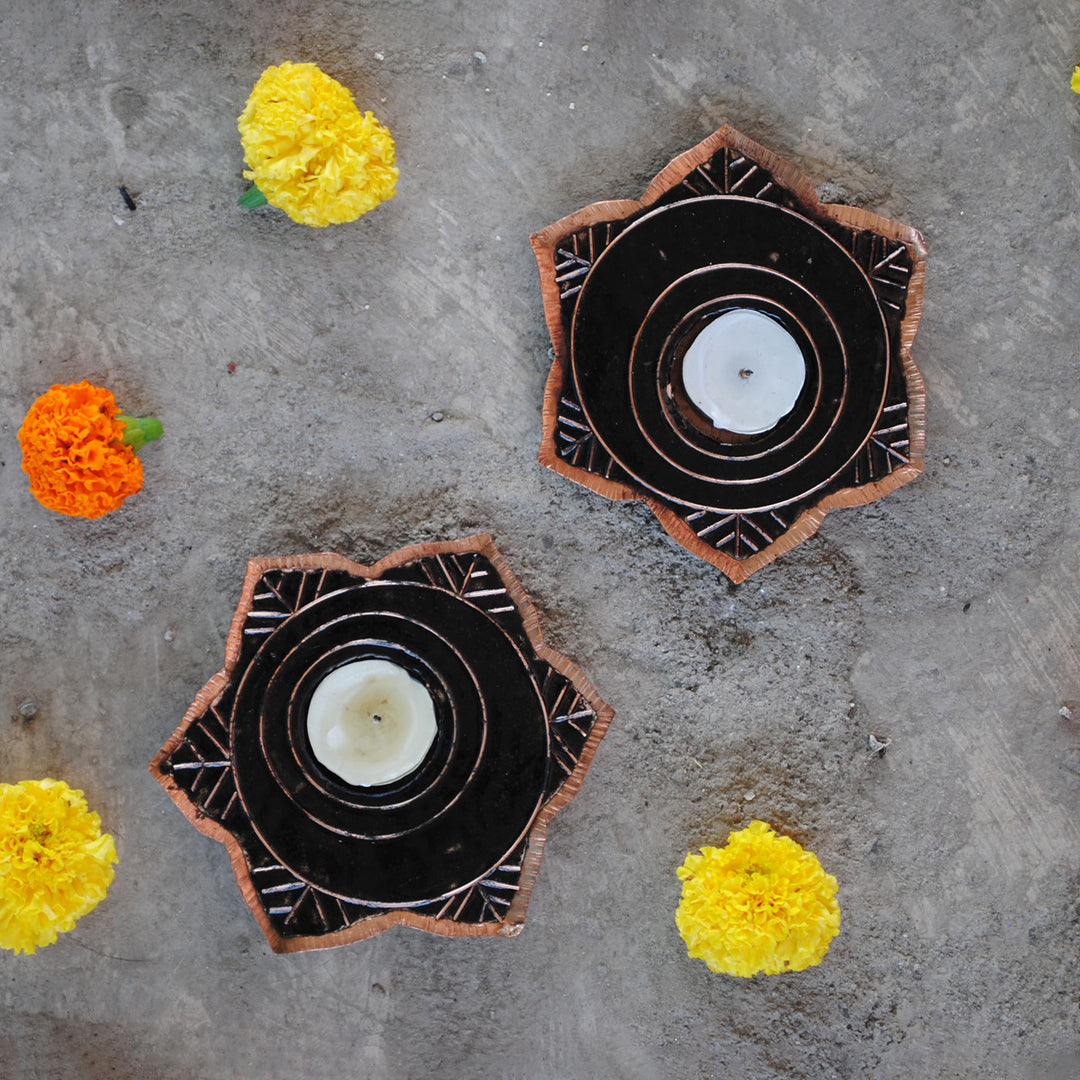 Copper Enamel Tealight Holders I Set of 2