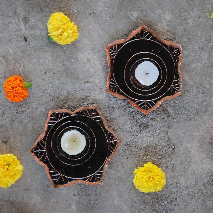 Copper Enamel Tealight Holders I Set of 2