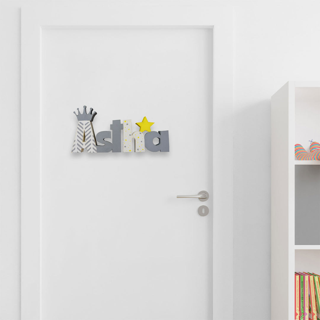 Crown and Star Kids Tabletop Freestanding Name Plate