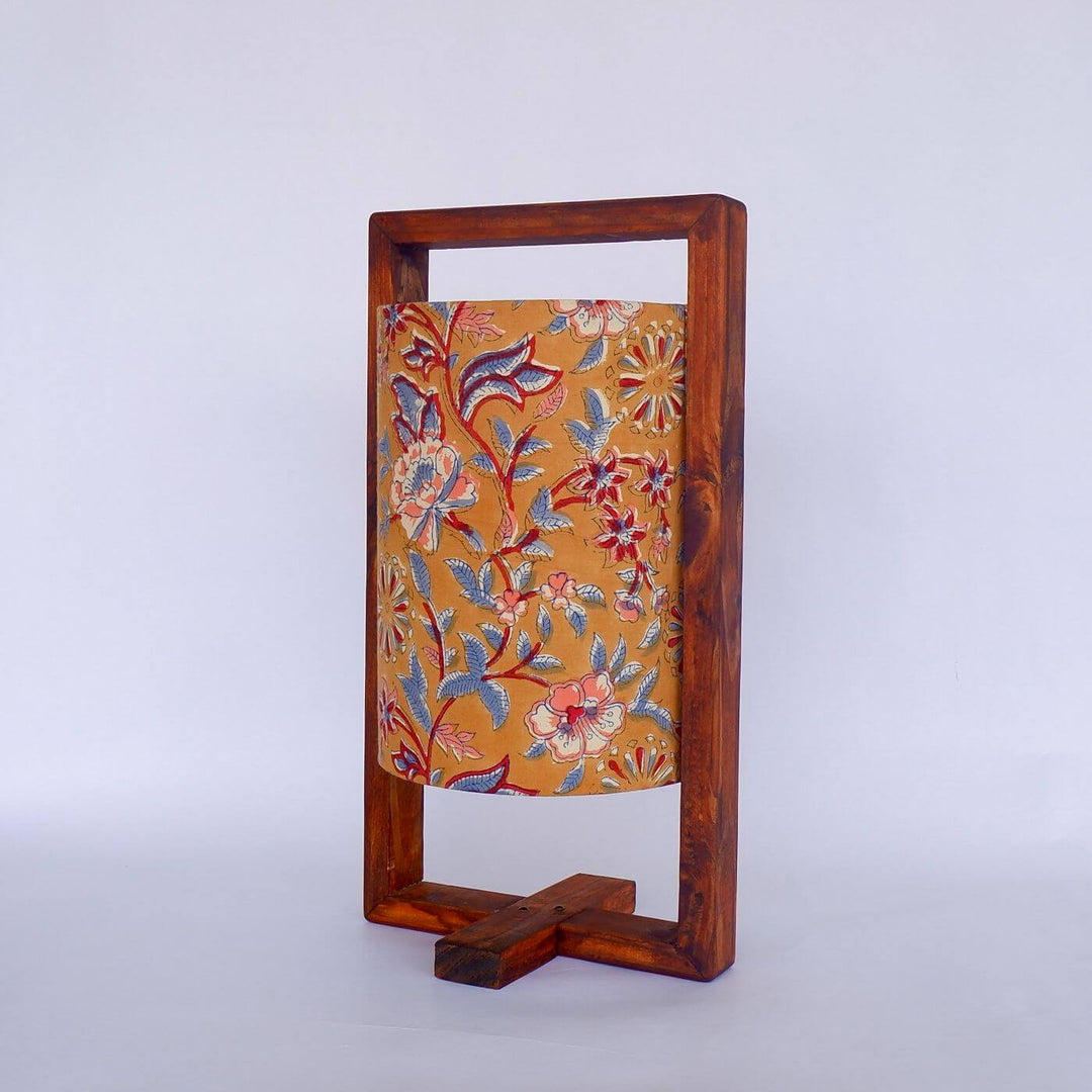 Wooden Table Lamp With Block Printed Fabric Shade