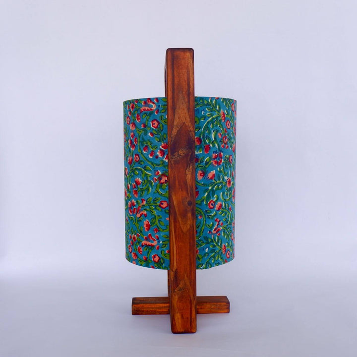 Wooden Table Lamp With Printed Fabric Shade