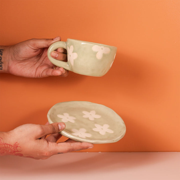 Handpainted Clouds Ceramic Mug & Saucer Set