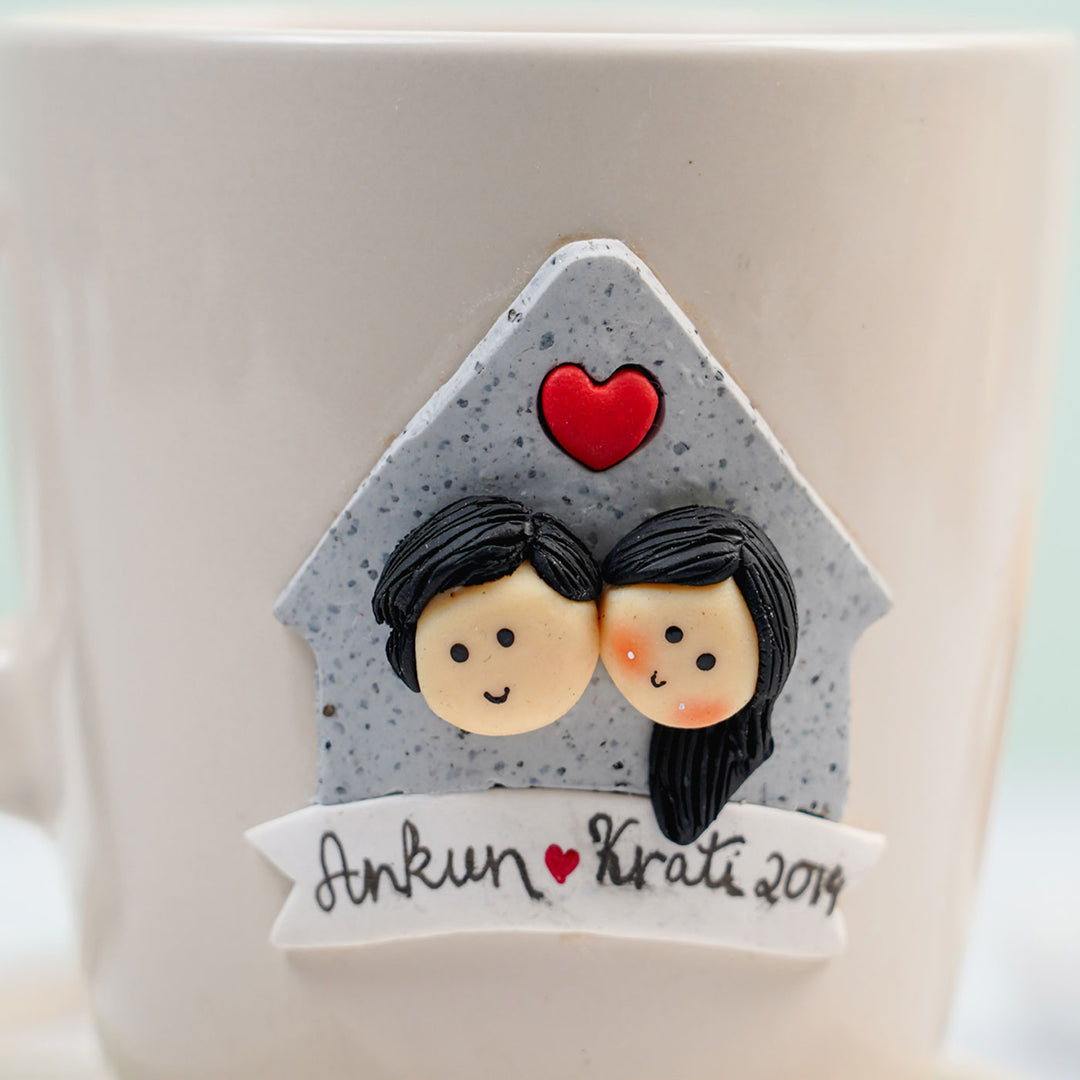 Personalized Couple & House Mug With 3D Clay Figurine