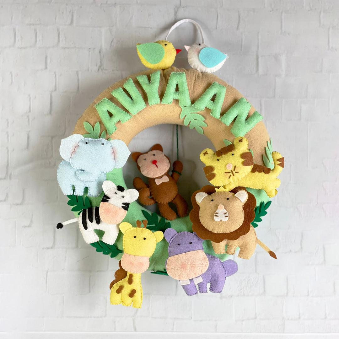 Personalized Felt Wild Animals Theme Kids Nameplate