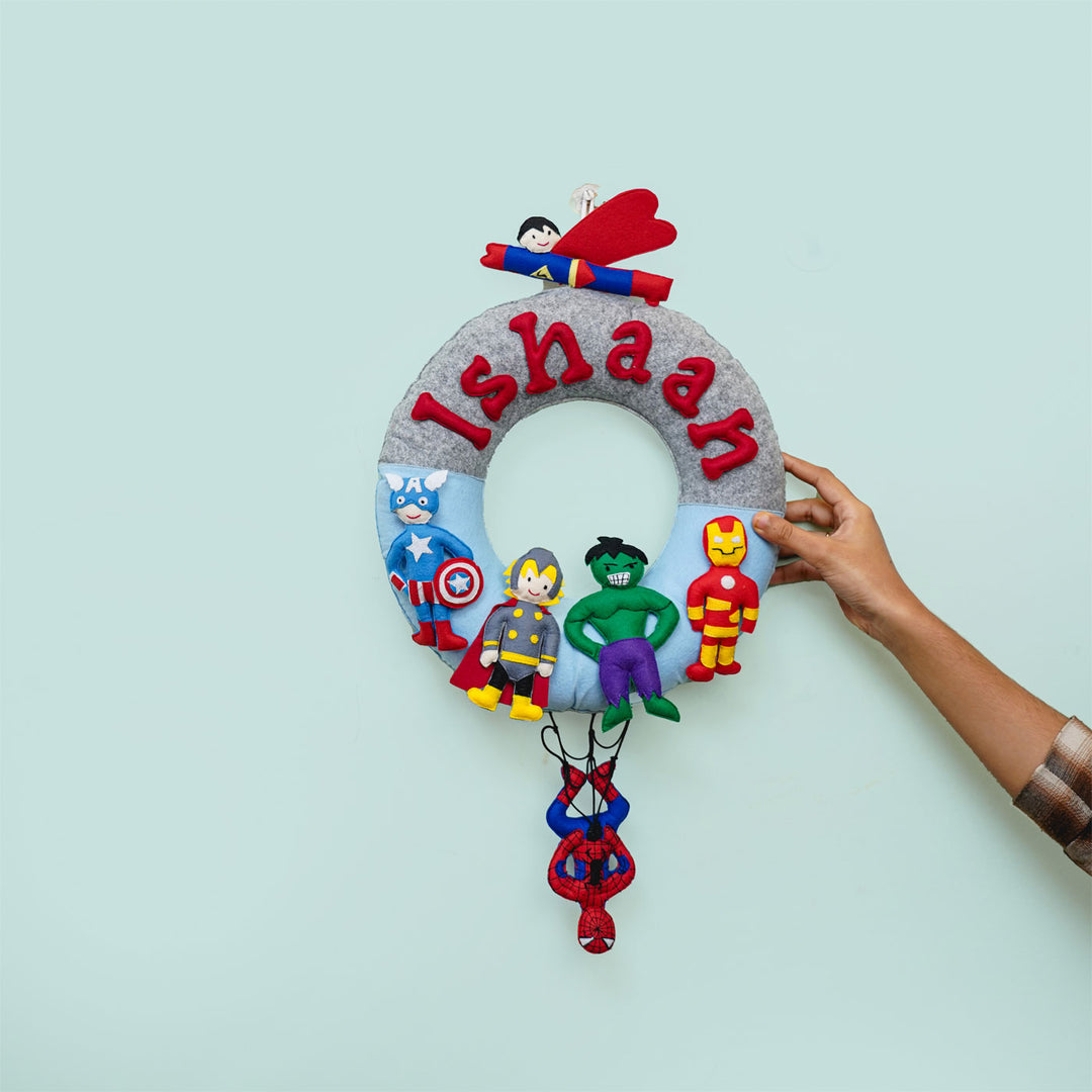 Handmade Personalized Felt Superhero Themed Kids Name Plate