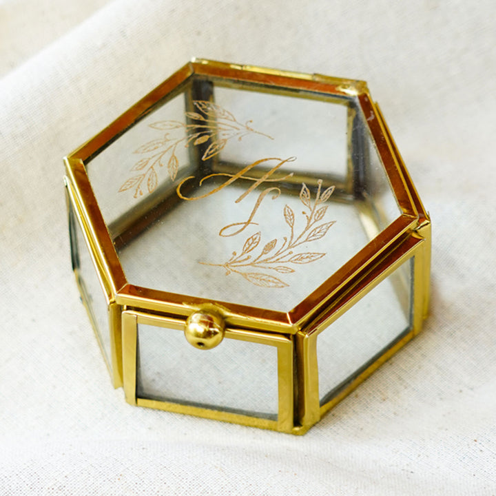 Personalized Mini Hexagon Ring Box with Engraved Lettering