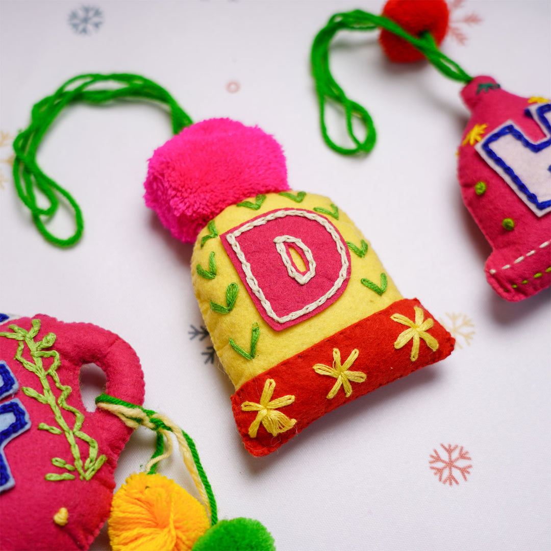 Personalized Initial Embroidered Felt Ornaments For Christmas Tree Decoration | Set Of 3