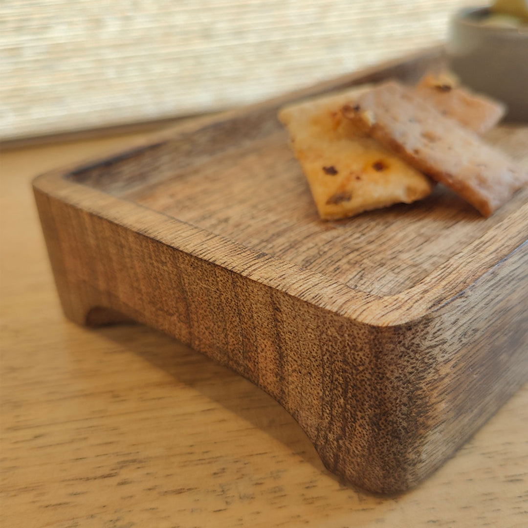 Seasoned Mango Wood Cup Holder & Cookie Tray