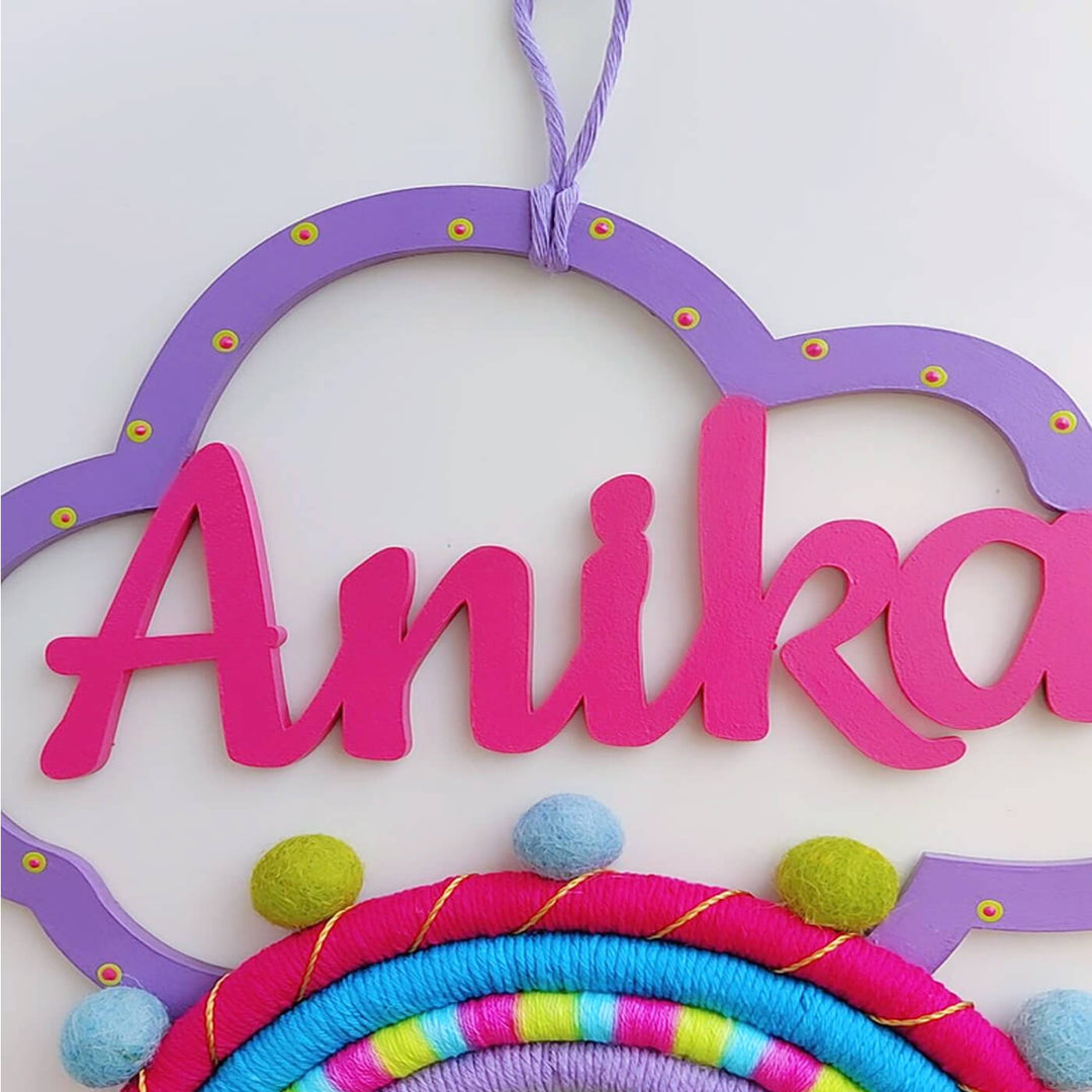 Macrame Cloud & Rainbow Personalized Kids' Nameplate - Zwende