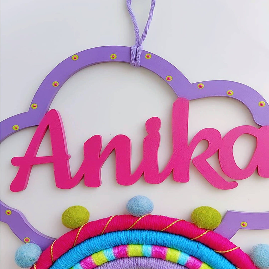 Macrame Cloud & Rainbow Personalized Kids' Nameplate