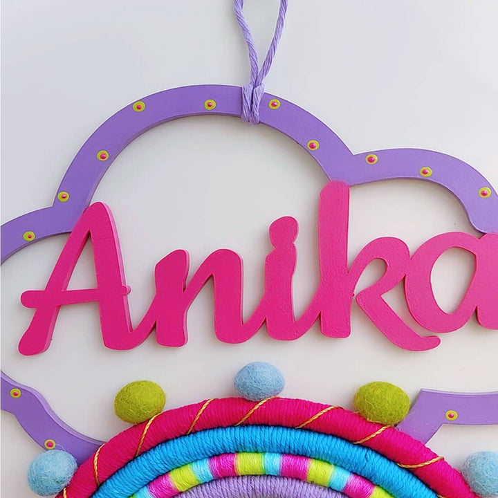 Macrame Cloud & Rainbow Personalized Kids' Nameplate - Zwende