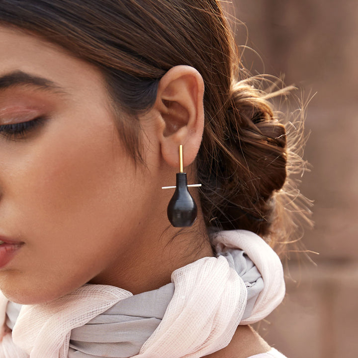 Contemporary Handmade Pot Pierced Design Brass Earrings | 22K Gold Plated