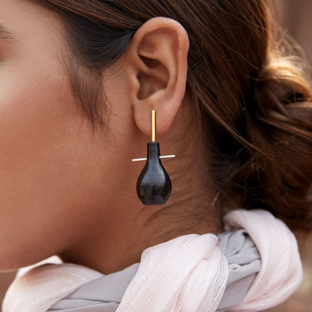 Contemporary Handmade Pot Pierced Design Brass Earrings | 22K Gold Plated