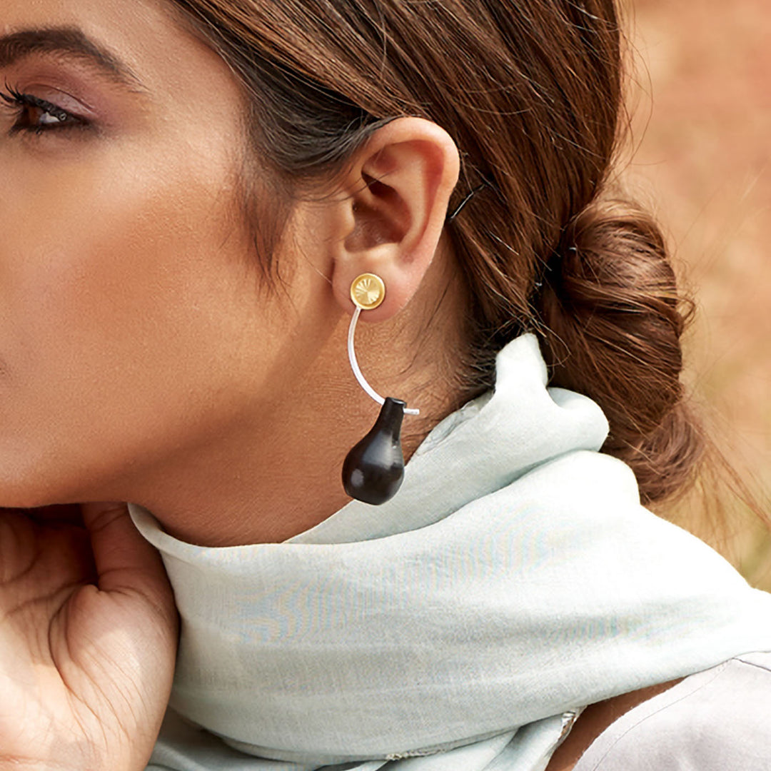 Contemporary Handmade Pot Hoop Brass Earrings | 22K Gold Plated