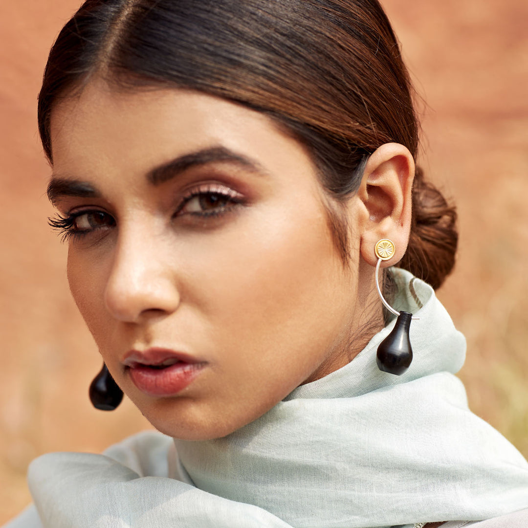 Contemporary Handmade Pot Hoop Brass Earrings | 22K Gold Plated