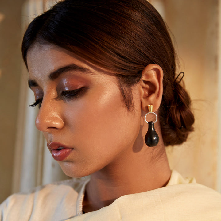 Handmade Minimal Pyau Pot Design Brass Earrings | 22K Gold And Silver Plated