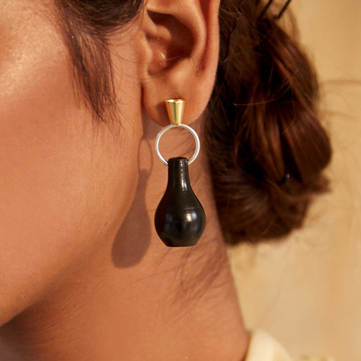 Handmade Minimal Pyau Pot Design Brass Earrings | 22K Gold And Silver Plated