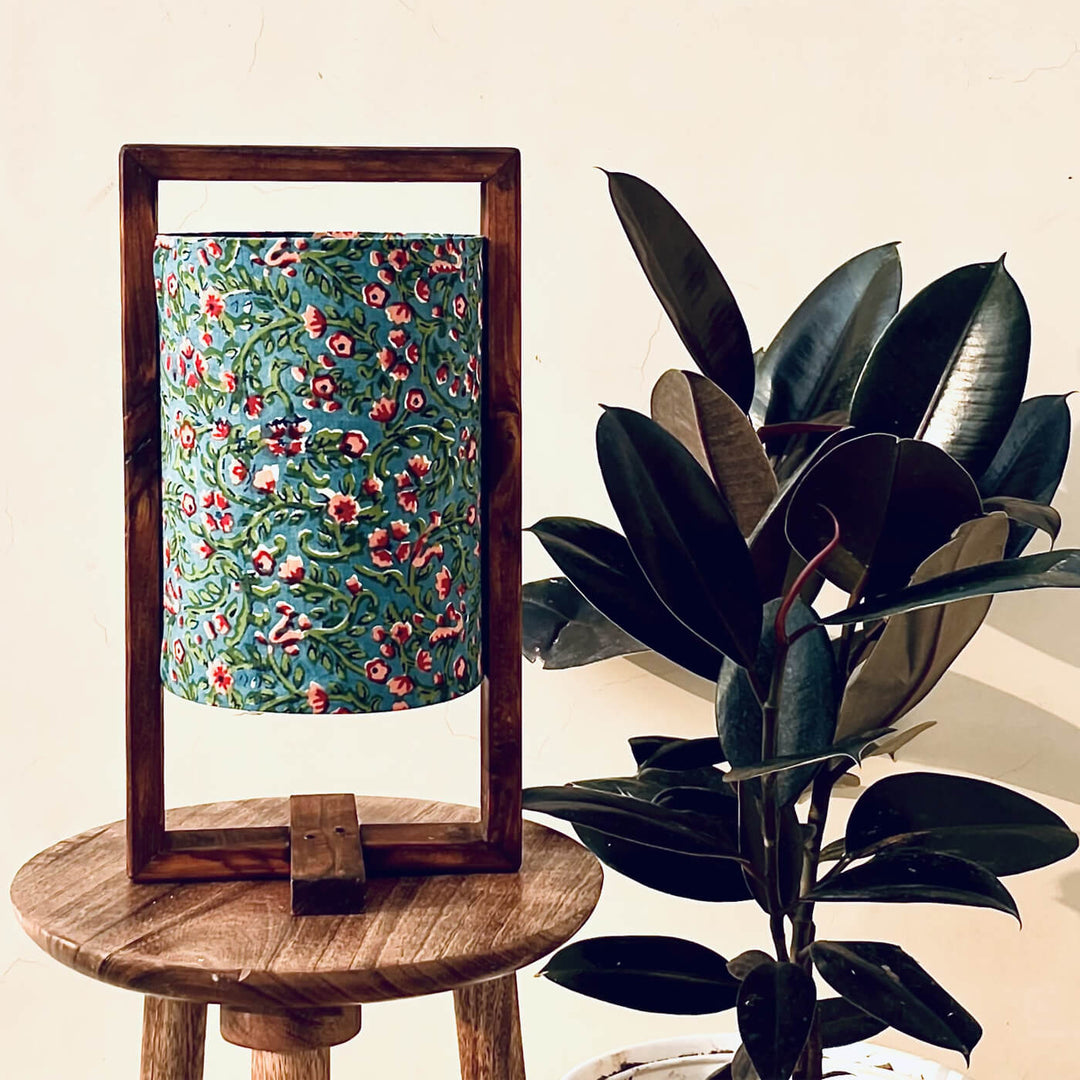 Wooden Table Lamp With Printed Fabric Shade