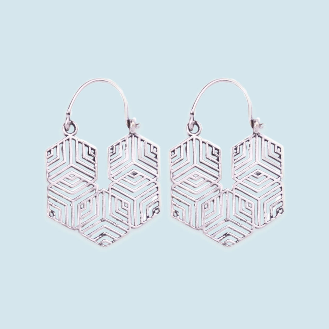 Handmade Brass Modern Hoop Earrings - Geometric Pattern