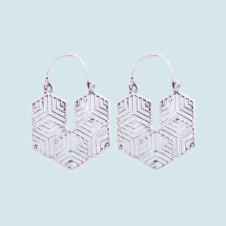Handmade Brass Modern Hoop Earrings - Geometric Pattern