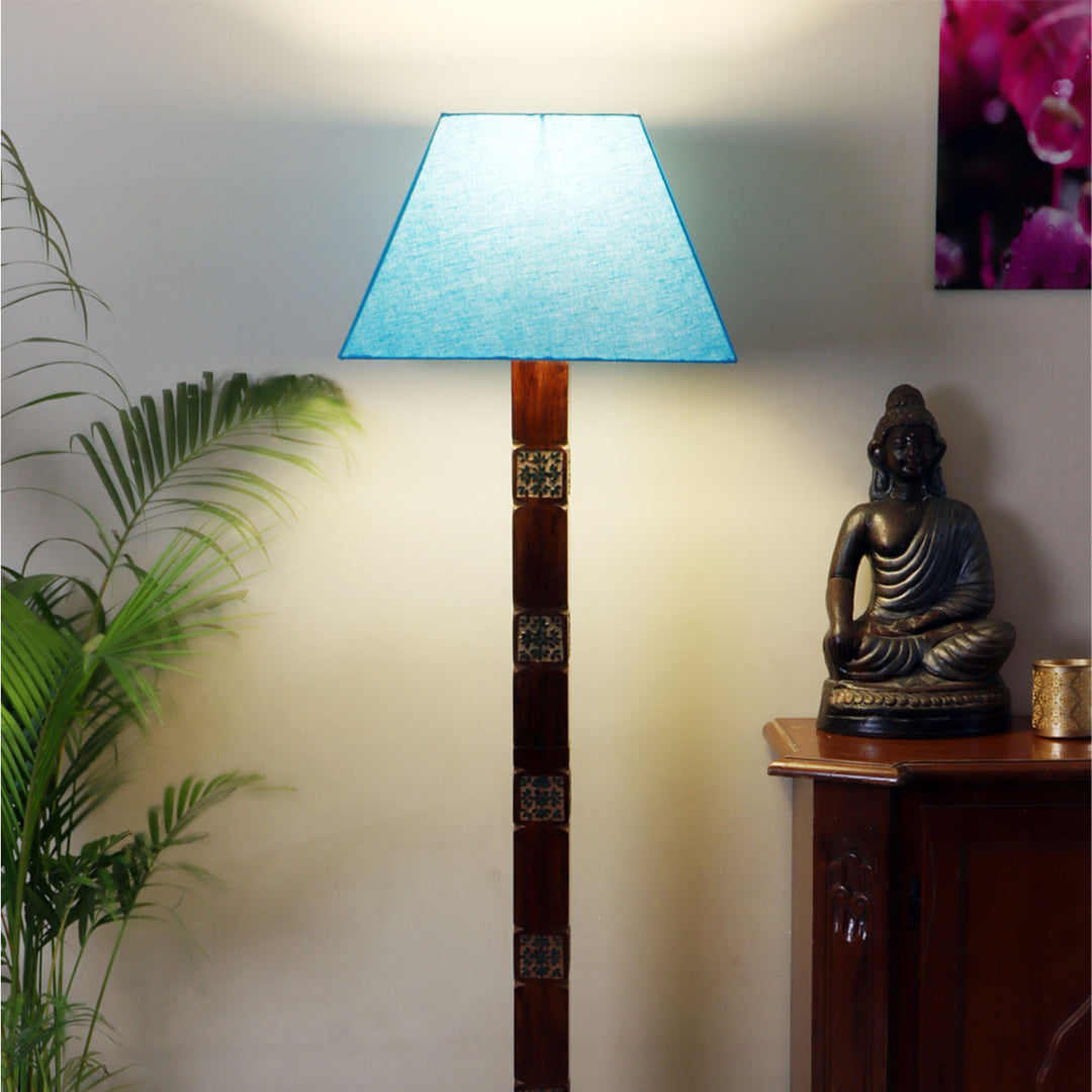 Amogh Hand-Carved Mango Wood & Jute Floor Lamp