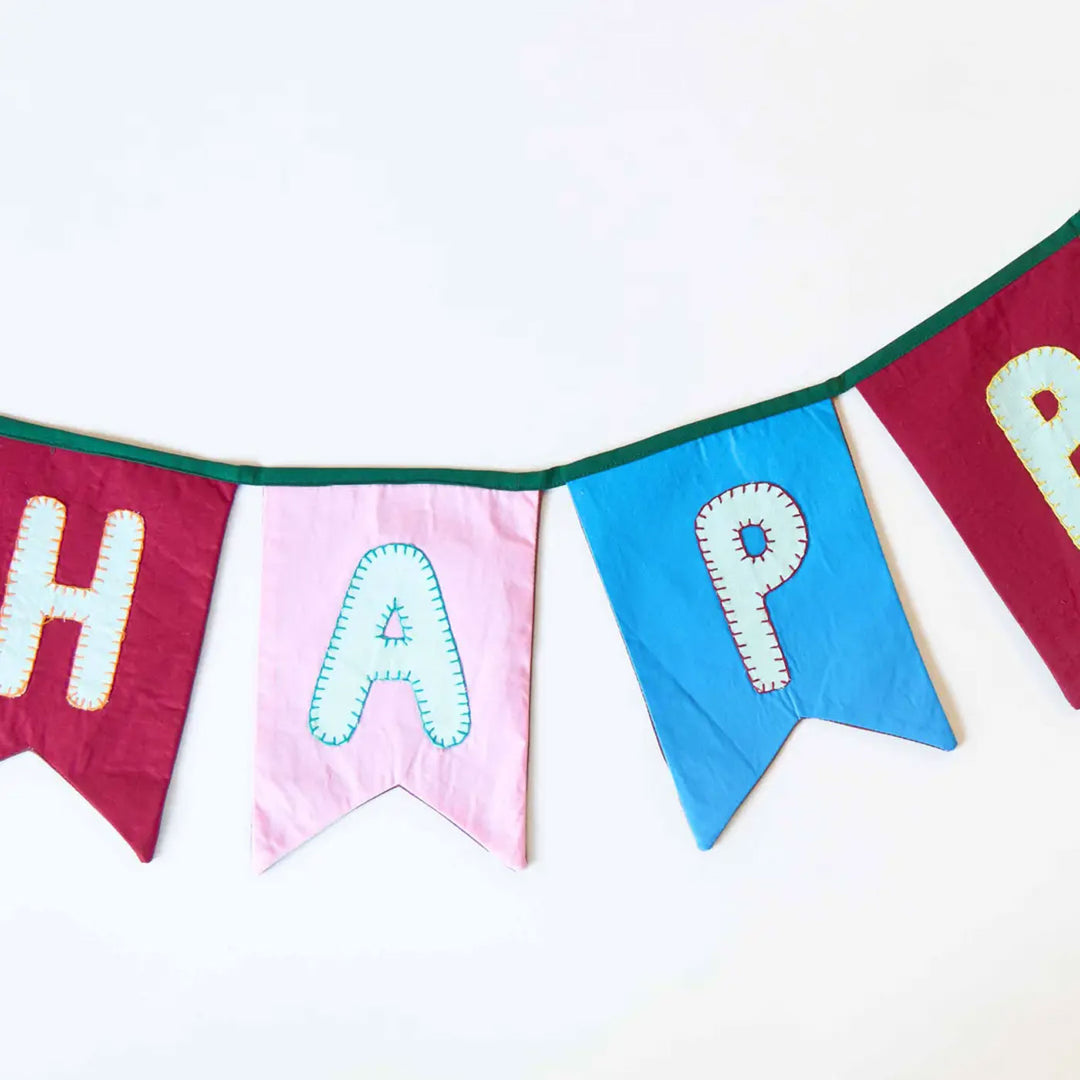 Upcycled Happy Birthday Swallowtail Flag Bunting