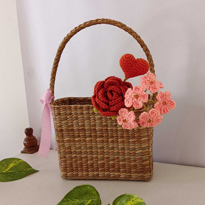 Handmade Crochet Heart Strings Theme Flower Bouquet With Lights