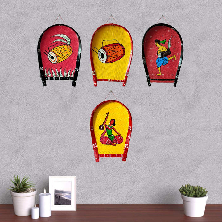 Handpainted Dhak Kulo | Pink Durga Pujo Themed Bamboo Wall Decor