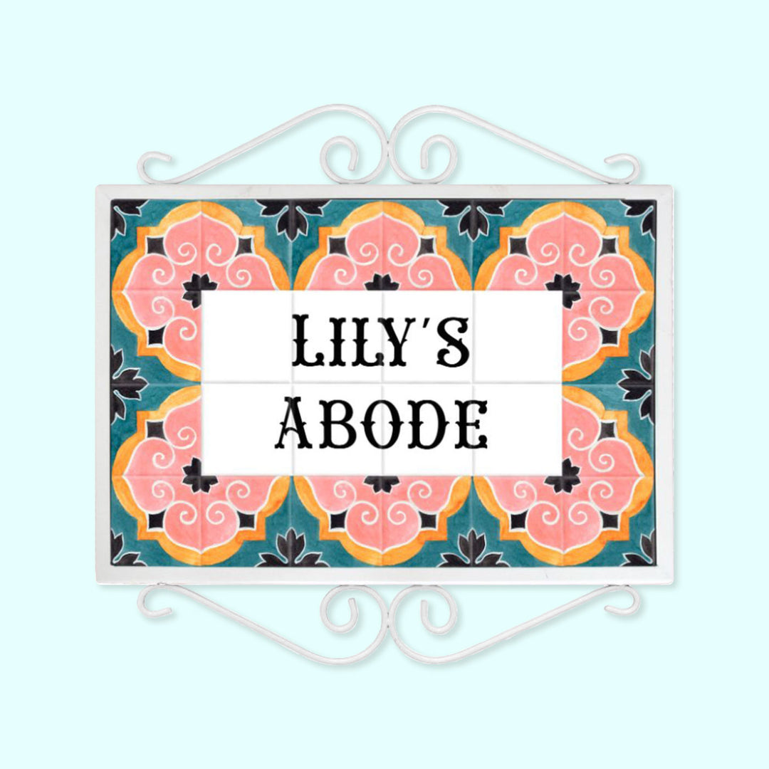 Handpainted Metal Frame Mosaic Style Nameplate 3 - Front View with Name Personalization