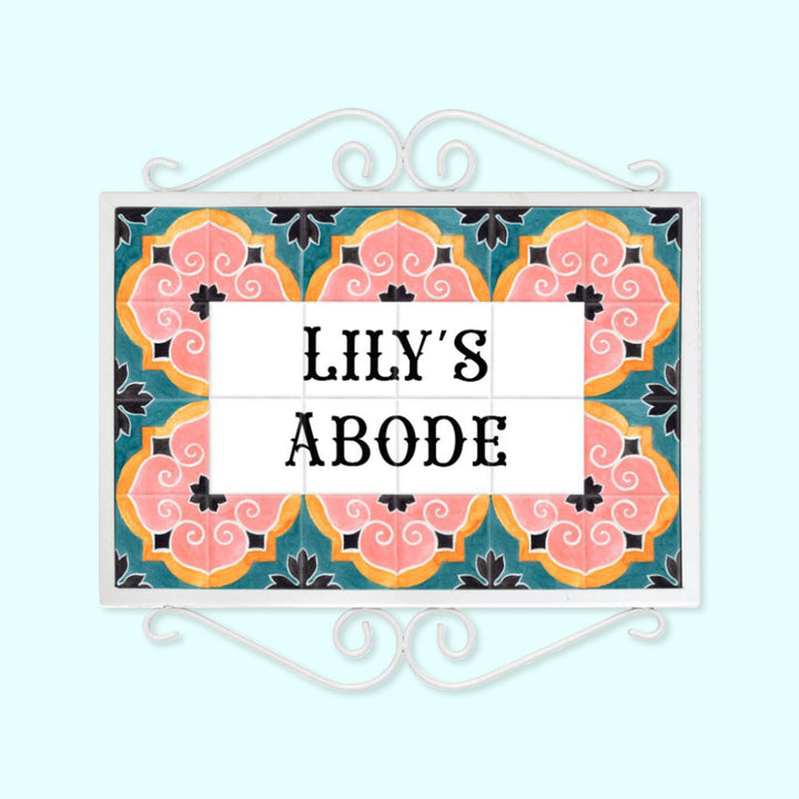 Handpainted Metal Frame Mosaic Style Nameplate 3 - Front View with Name Personalization