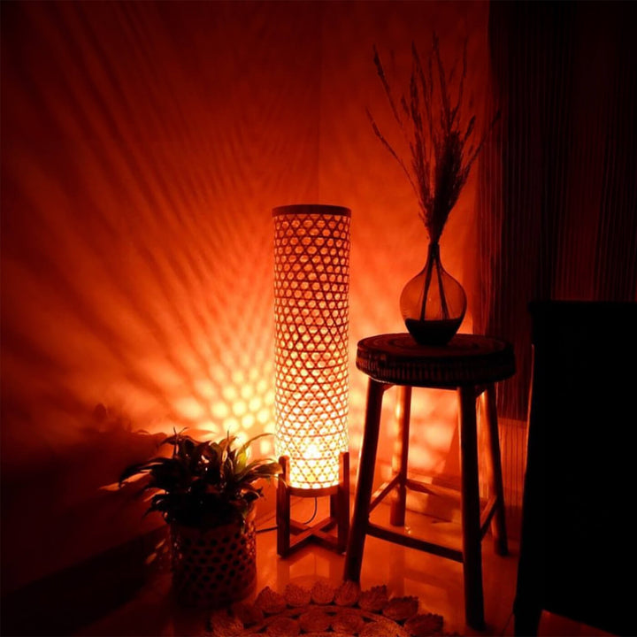 Wooden Floor Lamp With Bamboo Shade