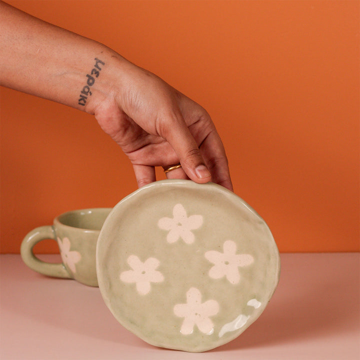 Handpainted Clouds Ceramic Mug & Saucer Set