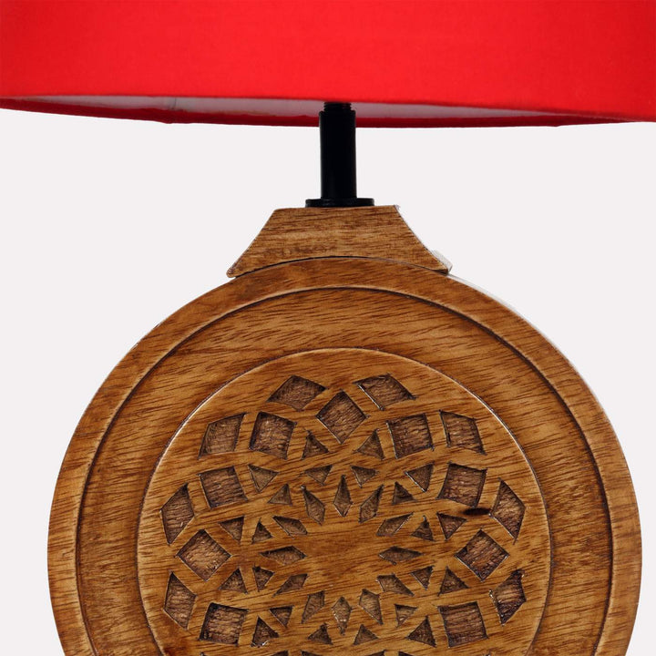 Mandala Chakra Carving Mango Wood & Cotton Table Lamp