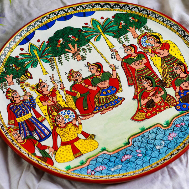 Handpainted Wooden Wall Plate With Rajasthani Artwork (Large)