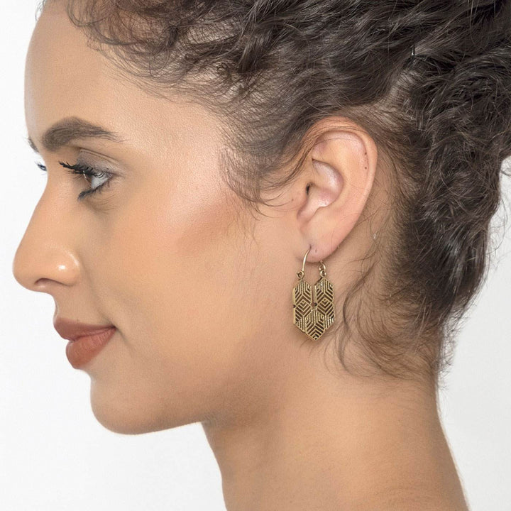 Handmade Brass Modern Hoop Earrings - Geometric Pattern