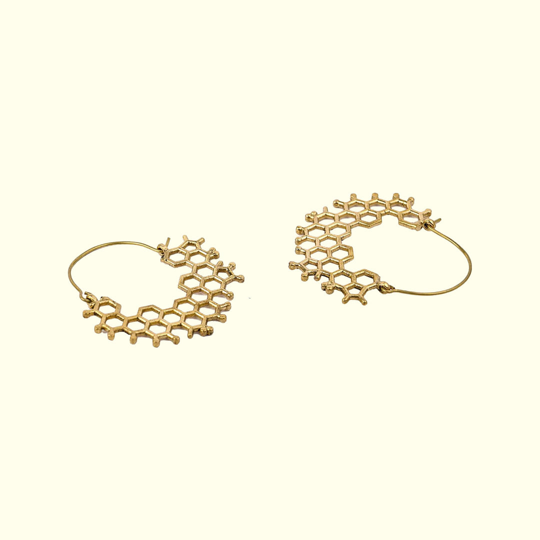 Handmade Brass Modern Hoop Earrings - Honeycomb