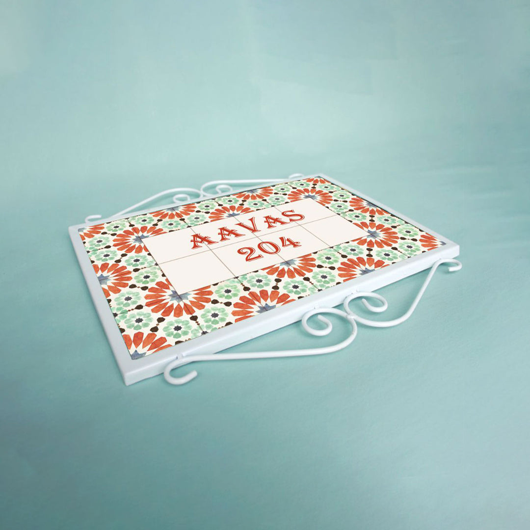 Handpainted Metal Frame Mosaic Style Nameplate 2 - Angled Side View Showing Frame