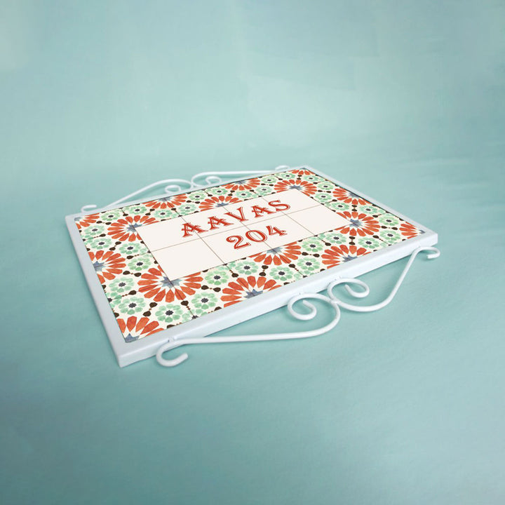Handpainted Metal Frame Mosaic Style Nameplate 2 - Angled Side View Showing Frame
