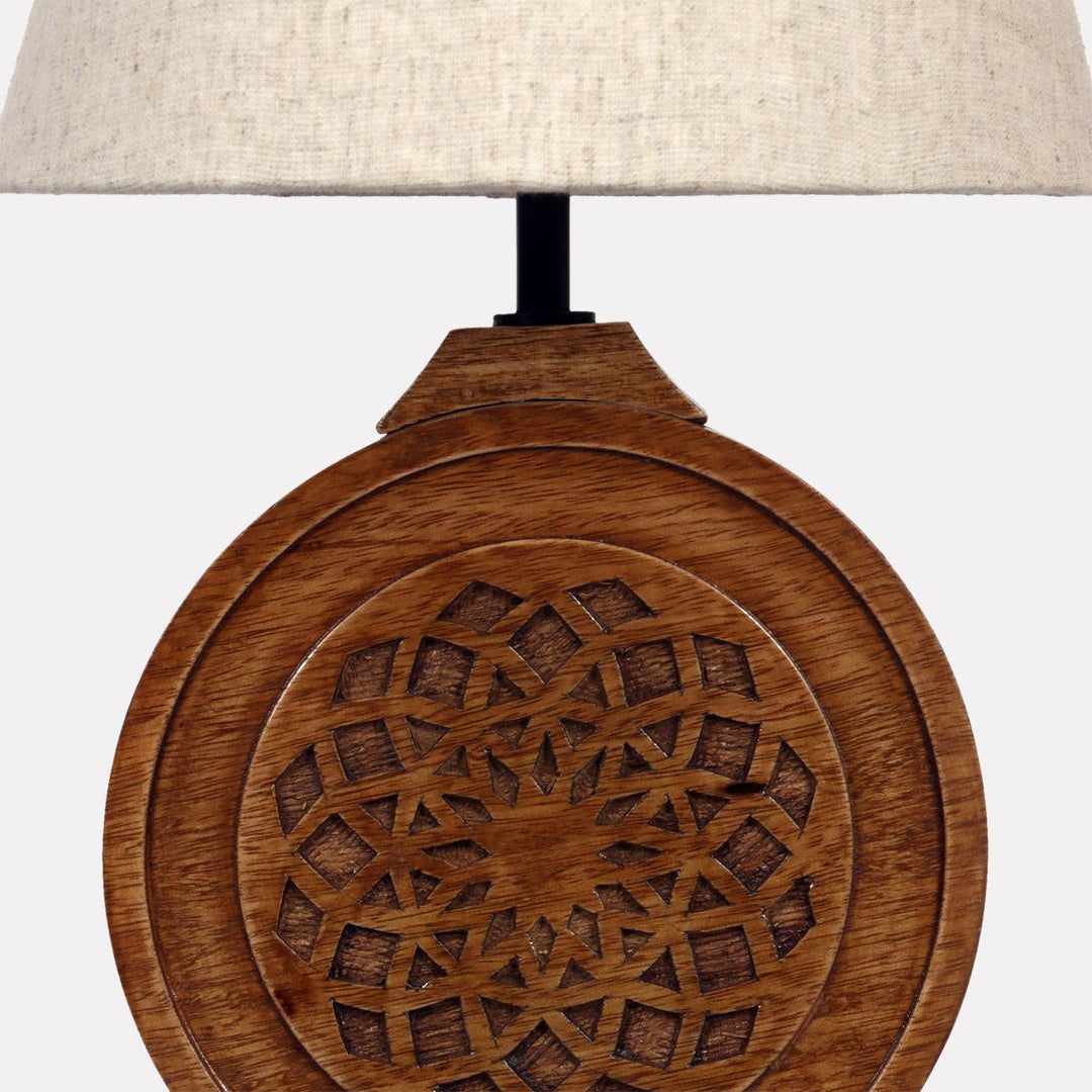 Mandala Chakra Carving Mango Wood & Cotton Table Lamp