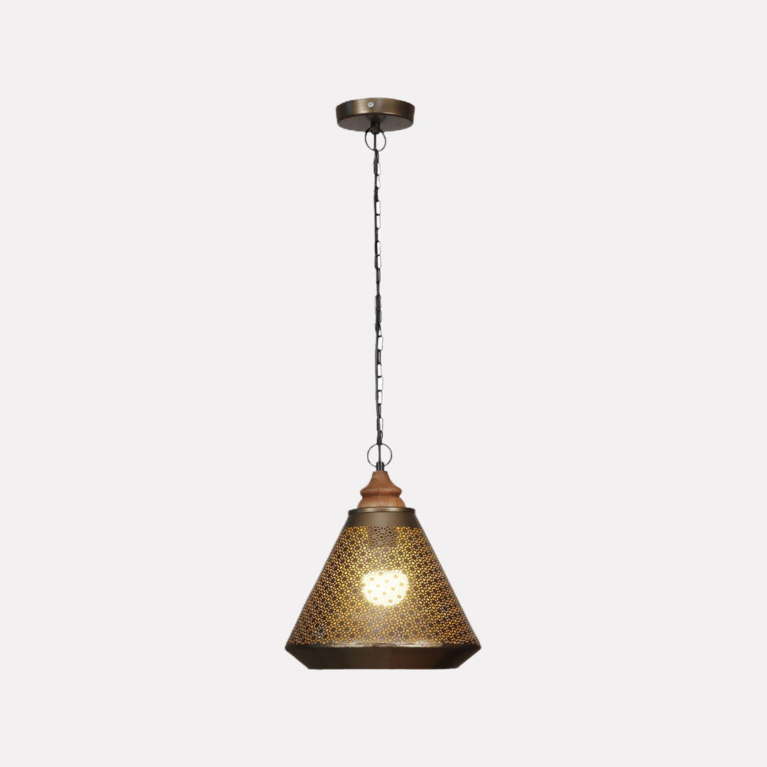 Mysore Hanging Metal Lamp with a Wooden Canopy