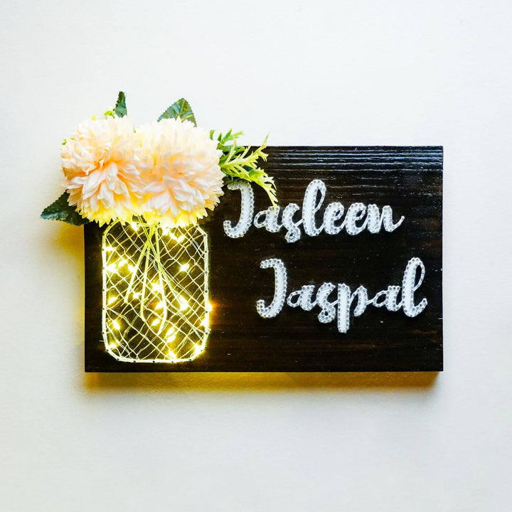 String Art Mason Jar Personalized Nameplate with Lights
