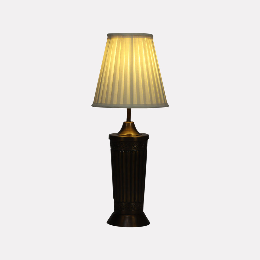 Bronze Finish Metal Table Lamp with Pleated Cotton Shade