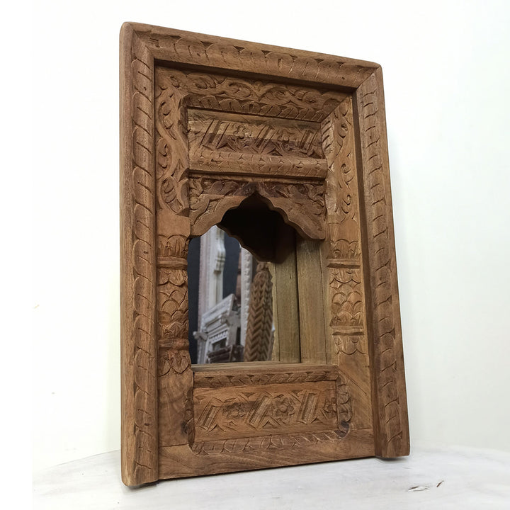 Handcrafted Wooden Mirror Jharokha With Shelf