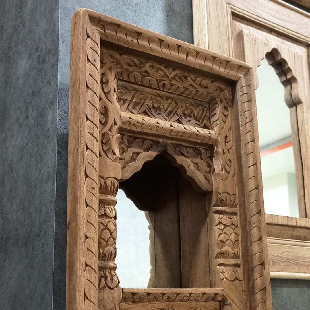 Handcrafted Wooden Mirror Jharokha With Shelf
