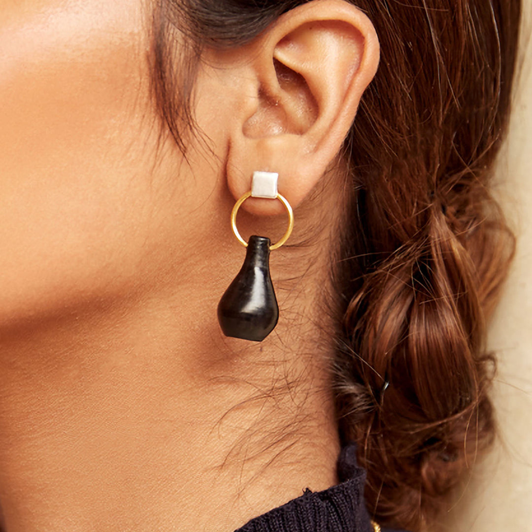 Contemporary Handmade Minimal Pot Brass Earrings | 22K Gold Plated