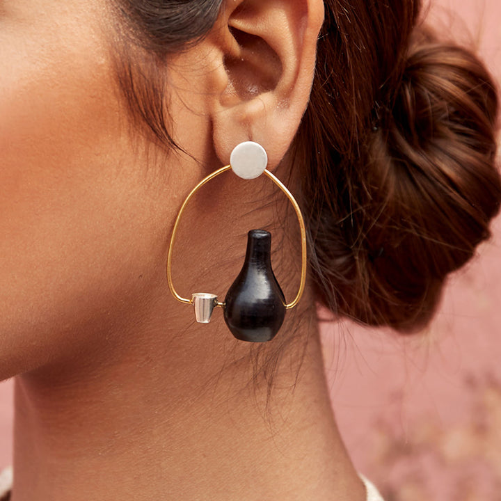 Statement Handmade Pot And Glass Design Earrings | 22K Gold Plated