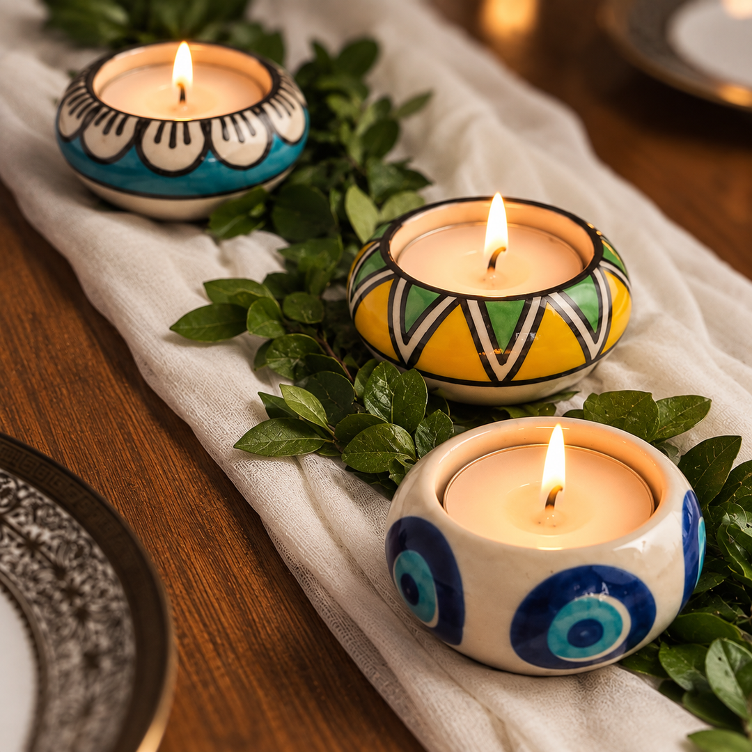 Set of 2 | Handmade Mosaicaura Ceramic Tealight Holder