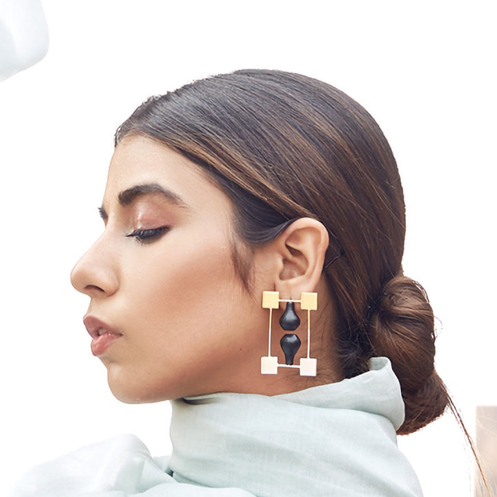Statement Mehrab Square Design Earrings | 22K Gold And Silver Plated