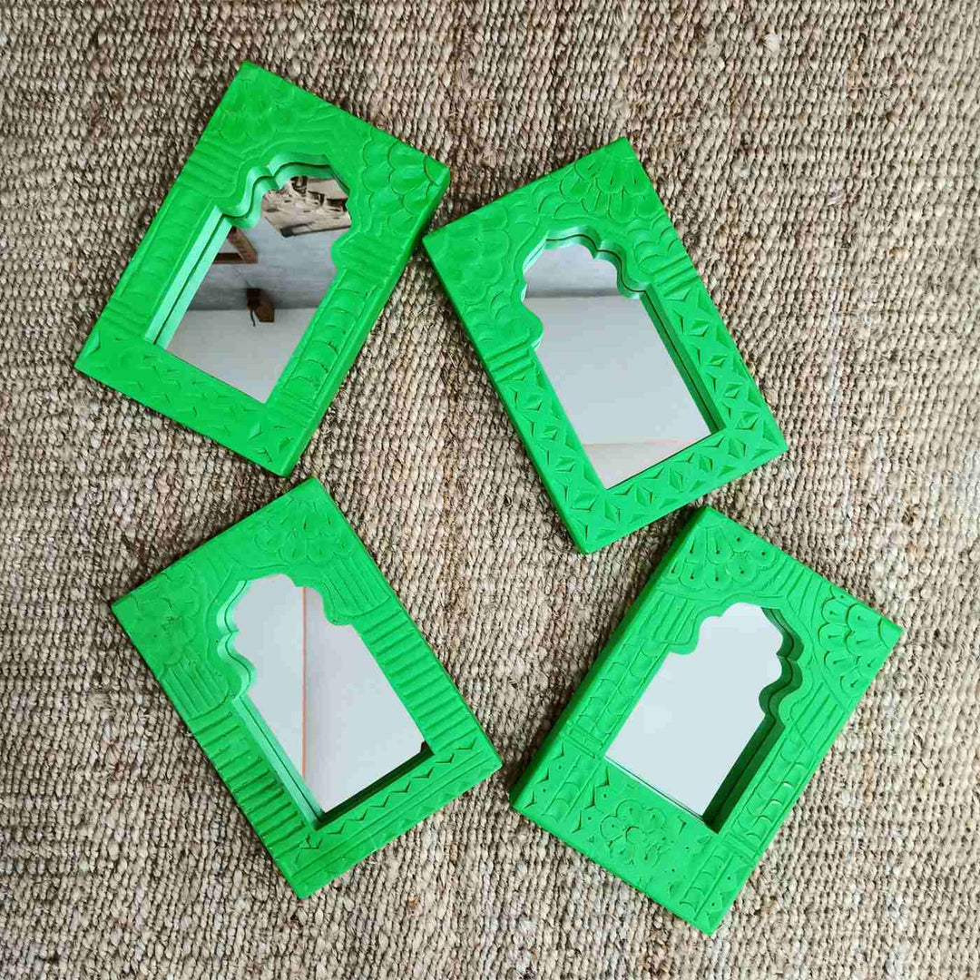 Handcrafted Wooden Carved Mirror Frame | Set of 4