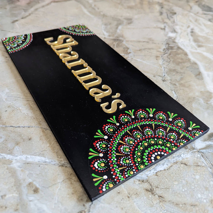 Handcrafted Mandala Personalized Mdf Name Plate 1 - Angled Close-up Showing Text and Design